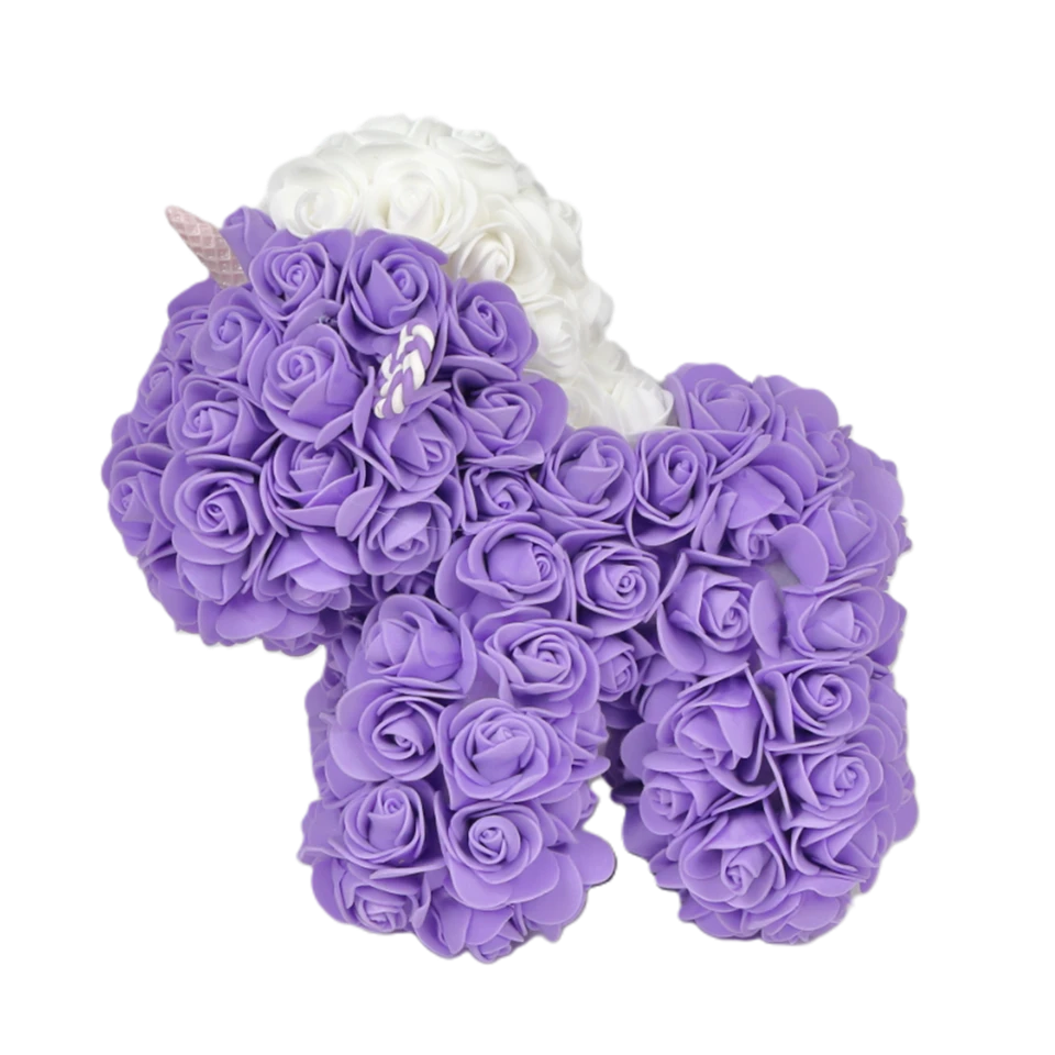 Lila színű rózsa unikornis - örökrózsákkal kirakott egyszarvú díszdobozban - 24 cm