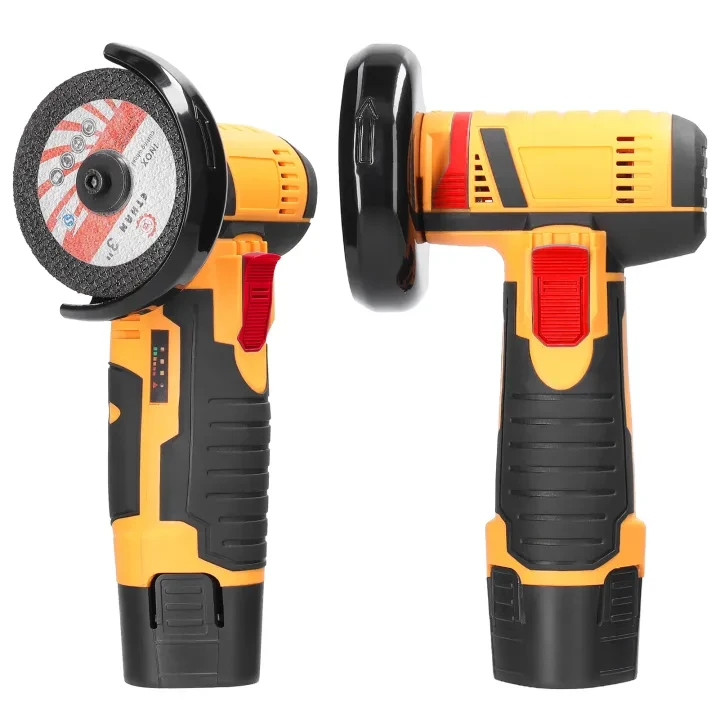 Vezeték nélküli, elektromos sarokcsiszoló ergonomikus kialakítással és 2 akkumulátorral - 0-350/0-1350rpm forgási sebesség