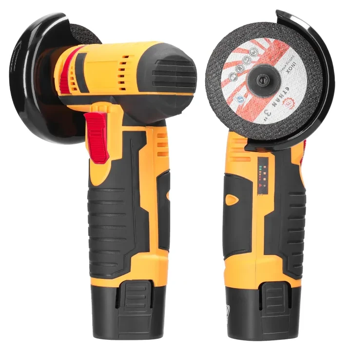 Vezeték nélküli, elektromos sarokcsiszoló ergonomikus kialakítással és 2 akkumulátorral - 0-350/0-1350rpm forgási sebesség