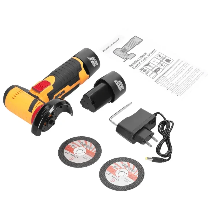 Vezeték nélküli, elektromos sarokcsiszoló ergonomikus kialakítással és 2 akkumulátorral - 0-350/0-1350rpm forgási sebesség