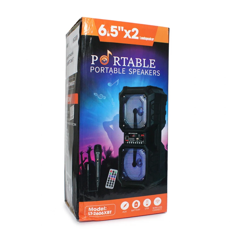 LT-2606XBT Bluetooth hangfal mikrofonnal és LED világítással - álló és fekvő hangszóróként is használható