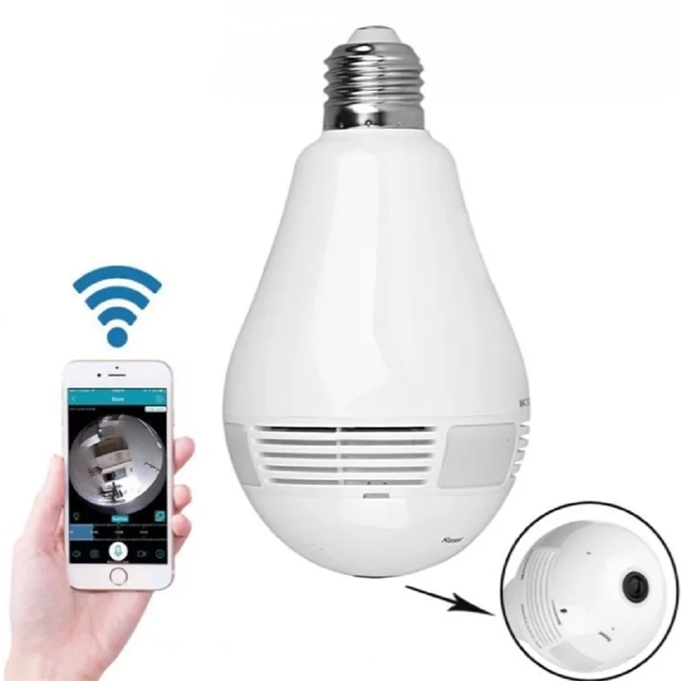 360°-os villanykörtébe rejtett, éjjellátó, mozgásérzékelő, Wifi-s panoráma kamera