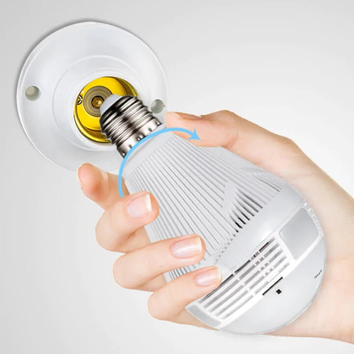 360°-os villanykörtébe rejtett, éjjellátó, mozgásérzékelő, Wifi-s panoráma kamera