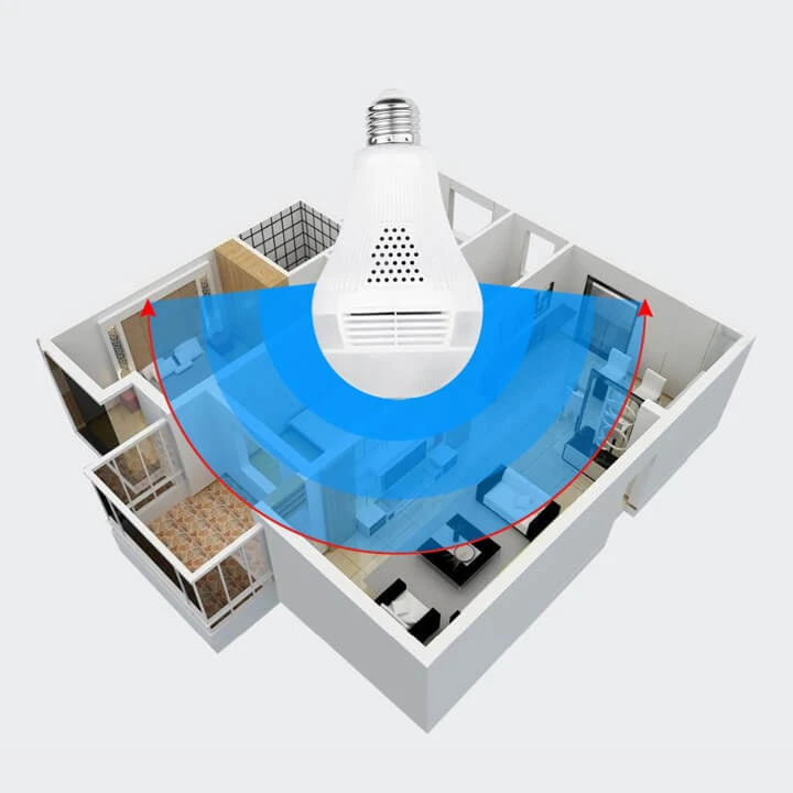 360°-os villanykörtébe rejtett, éjjellátó, mozgásérzékelő, Wifi-s panoráma kamera