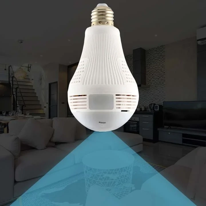 360°-os villanykörtébe rejtett, éjjellátó, mozgásérzékelő, Wifi-s panoráma kamera