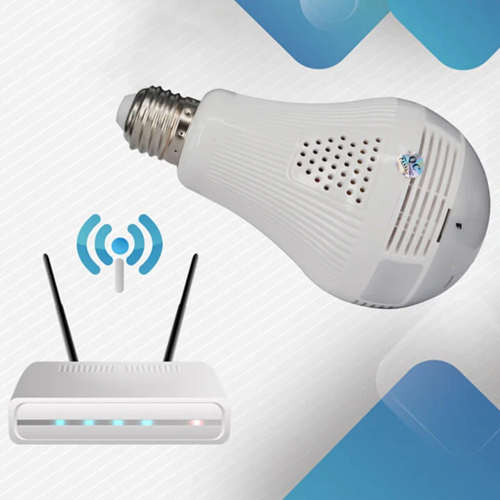 360°-os villanykörtébe rejtett, éjjellátó, mozgásérzékelő, Wifi-s panoráma kamera