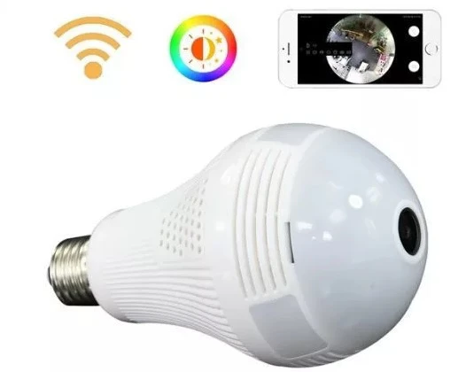 360°-os villanykörtébe rejtett, éjjellátó, mozgásérzékelő, Wifi-s panoráma kamera