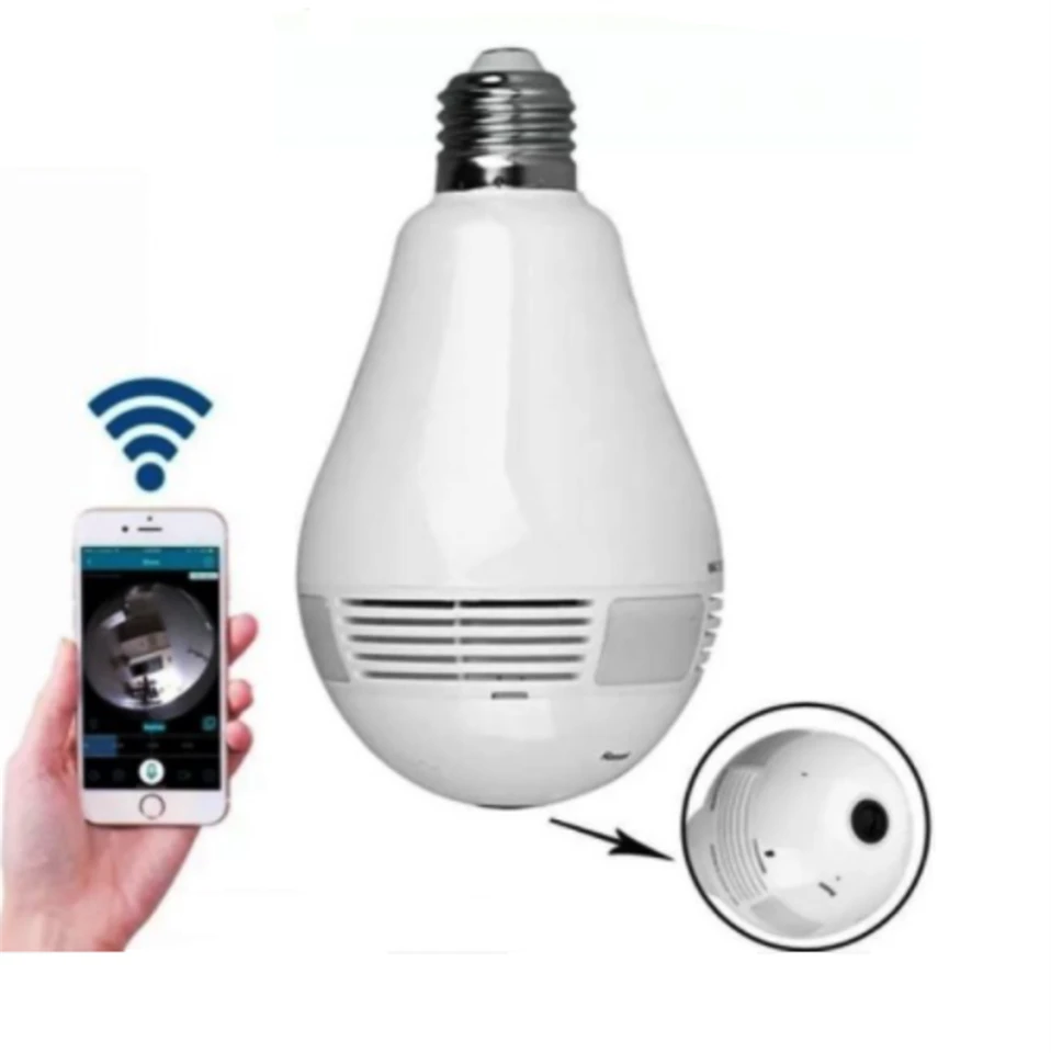 360°-os villanykörtébe rejtett, éjjellátó, mozgásérzékelő, Wifi-s panoráma kamera