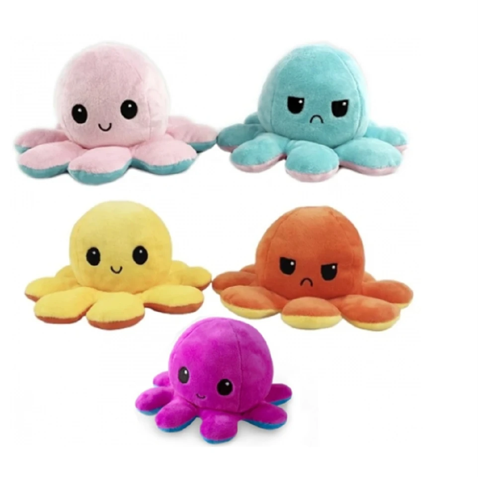 Kifordítható plüss polip morcos és vidám arckifejezéssel - érzelmi intelligencia fejlesztő játék