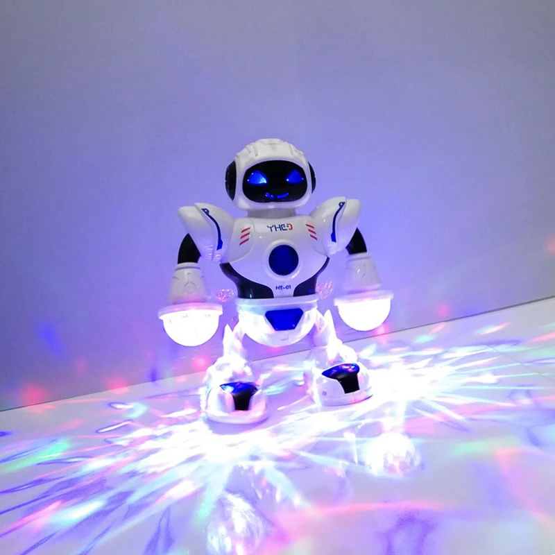 Táncoló, zenélő világító robot - karjában LED lámpákkal, forgó fénysugarakkal HT-01