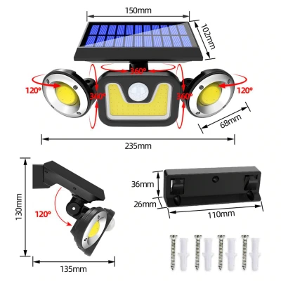 JY-1729 kültéri napelemes falilámpa 54 COB LED-del - vízálló, mozgásérzékelős szolár lámpa