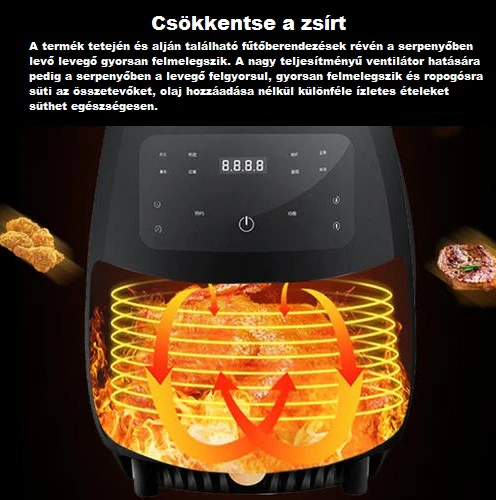 NONA extra nagyméretű LCD kijelzős Air Fryer - 6 L - 2400 W - olaj nélküli sütő