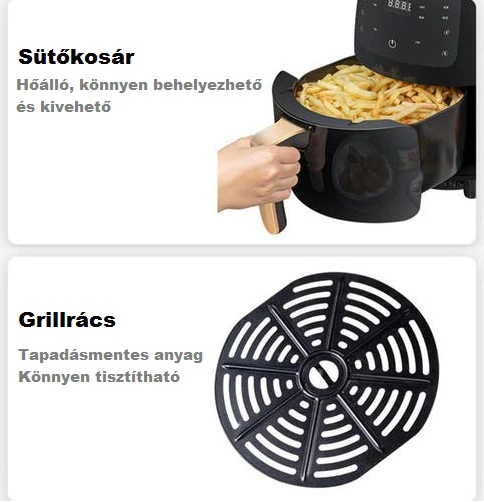 NONA extra nagyméretű LCD kijelzős Air Fryer - 6 L - 2400 W - olaj nélküli sütő