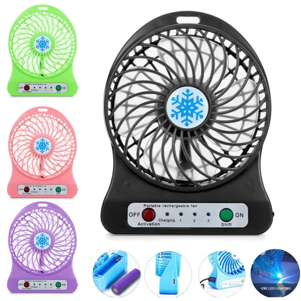 Mini hordozható akkus ventilátor LED fénnyel