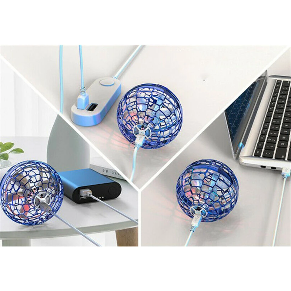 Gyro Ball trükkös LED-es akkumulátoros lebegő labda, USB - 360°-ban forog