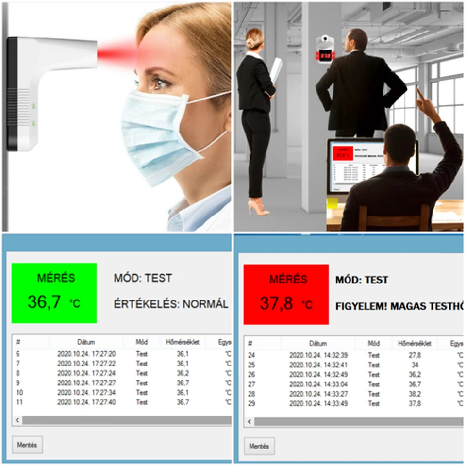 Falra-, állványra szerelhető automata intelligens LÁZMÉRŐ - érintésmentes
