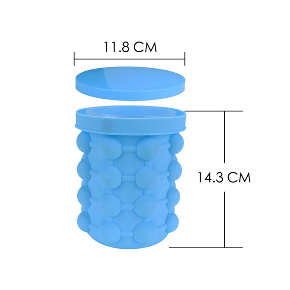 Egyszerűen használható és helytakarékos 3in1 jégkocka készítő, tároló és italhűtő vödör szilikonból - 13 x 14 cm, kék