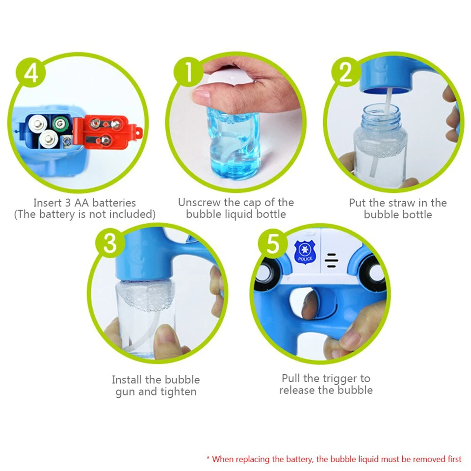 Rendőrautó formájú buborék fújó pisztoly zenével és fényhatásokkal