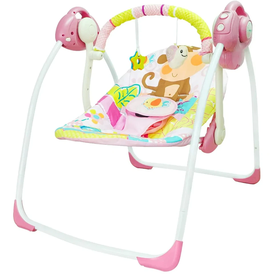 Hordozható baba hinta és pihenőszék önműködő ringató funkcióval - rózsaszín