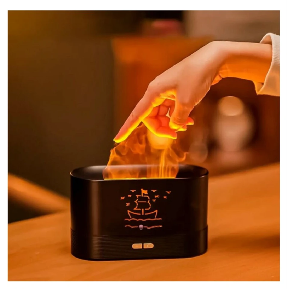 Láng hatású Flame aroma diffúzor és párásító -180 ml , USB, sötétbarna