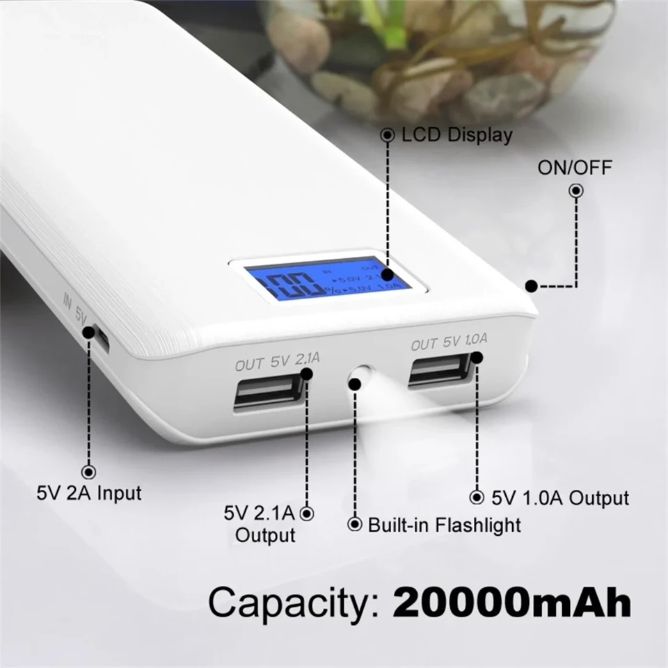 25000 mAh kapacitású, modern megjelenésű power bank digitális kijelzővel