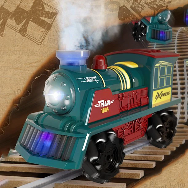 Élethű, zenélő és gőzt fújó retro gőzmozdony 40m hatótávolságú távirányítóval - 20 x 9,5 x 10,5 cm