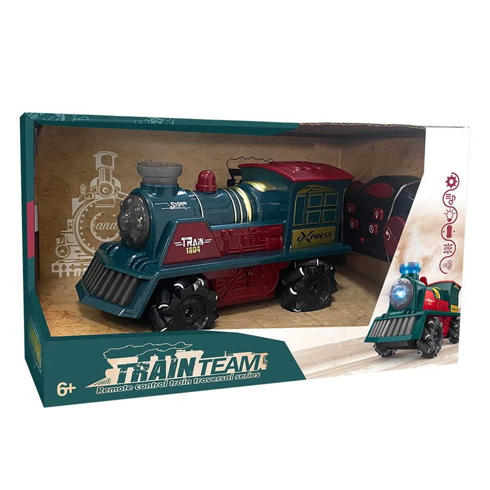 Élethű, zenélő és gőzt fújó retro gőzmozdony 40m hatótávolságú távirányítóval - 20 x 9,5 x 10,5 cm