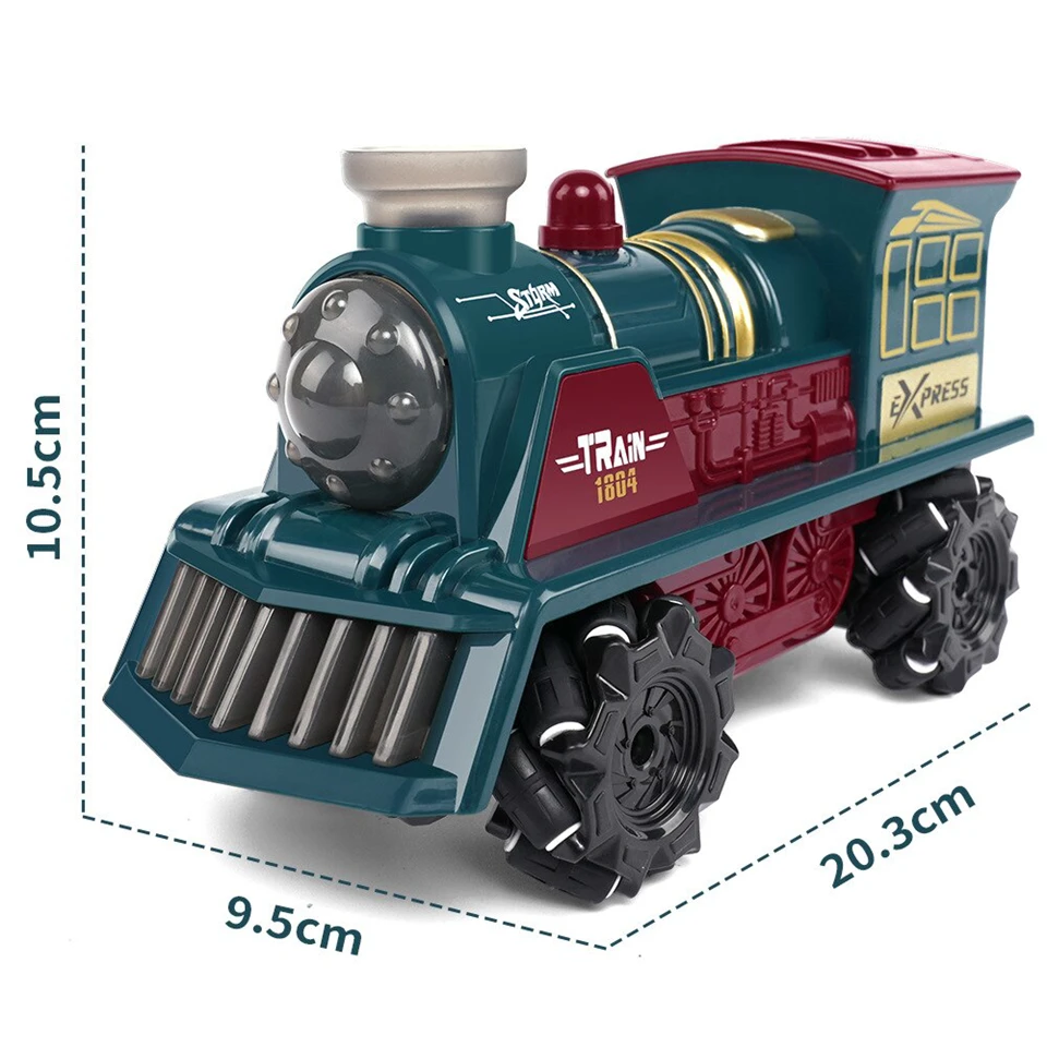 Élethű, zenélő és gőzt fújó retro gőzmozdony 40m hatótávolságú távirányítóval - 20 x 9,5 x 10,5 cm