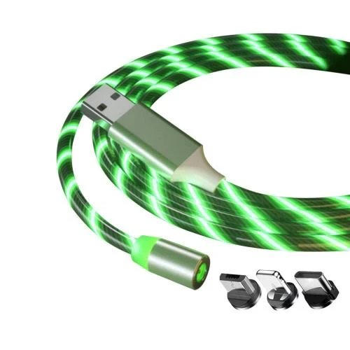 Lenyűgözően villogó mágneses USB töltőkábel cserélhető fejekkel – zöld