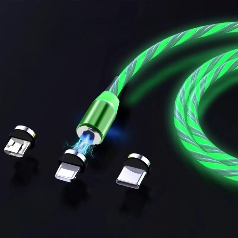 Lenyűgözően villogó mágneses USB töltőkábel cserélhető fejekkel – zöld