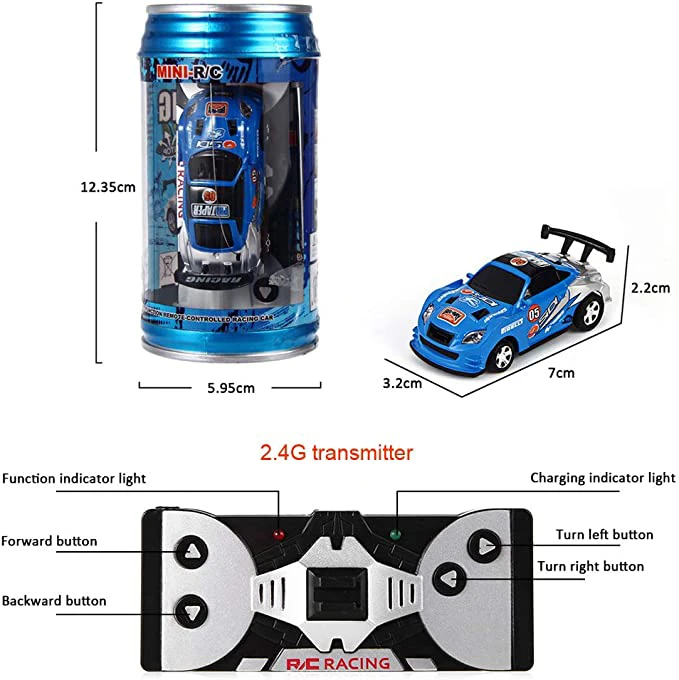 Mini távirányítós kisautó világító fényszórókkal üdítős dobozban