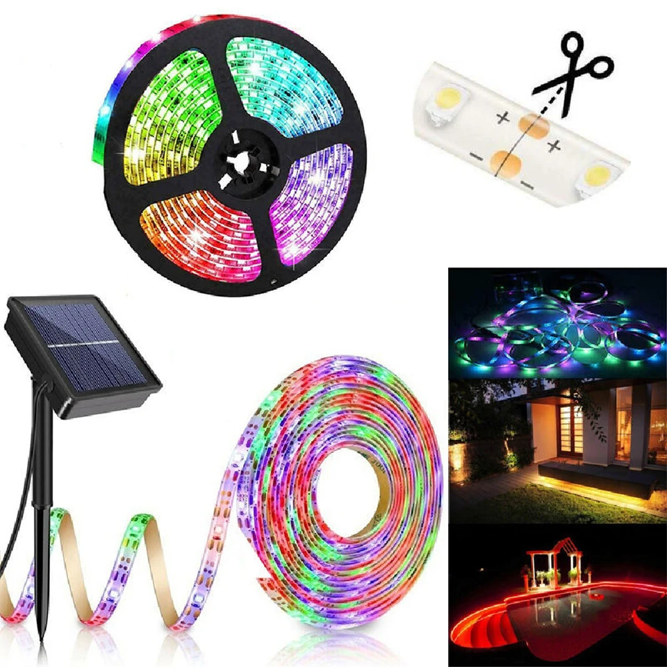 Távirányítással vezérelhető, időzíthető, napelemes, kültéri RGB LED szalag - 5M