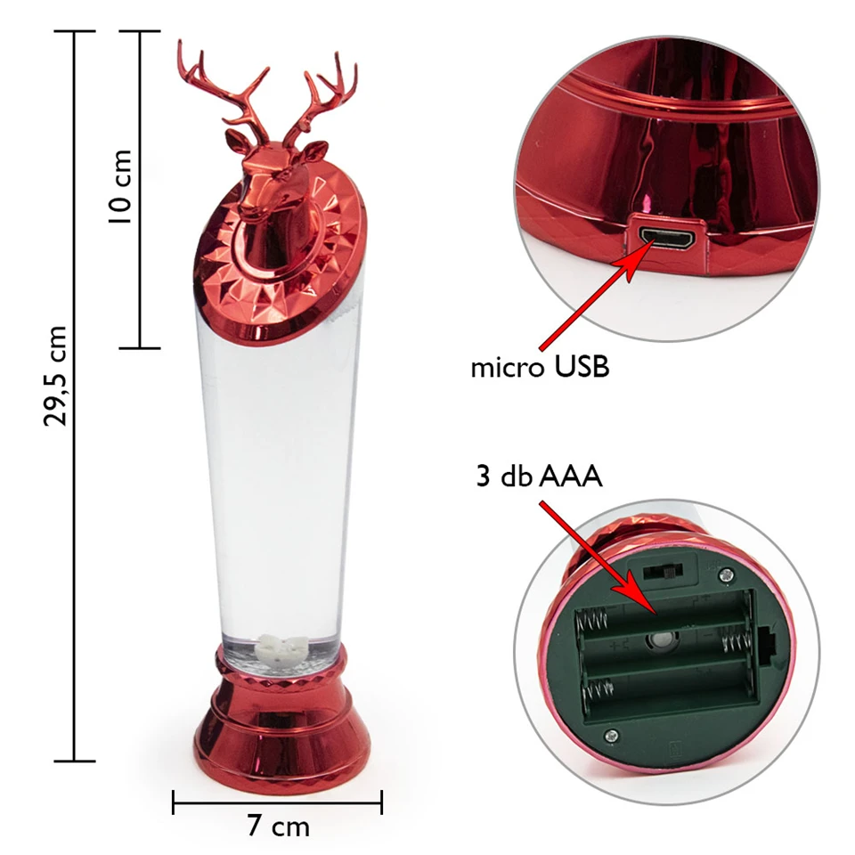 Elemről és USB-ről működtethető szarvas trófea alakú RGB LED hangulatvilágítás
