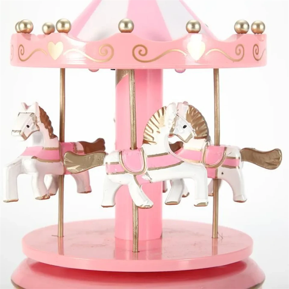 Felhúzható, zenélő- forgó körhinta lovacskákkal gyerekszobába - 11 x 18 cm - rózsaszín