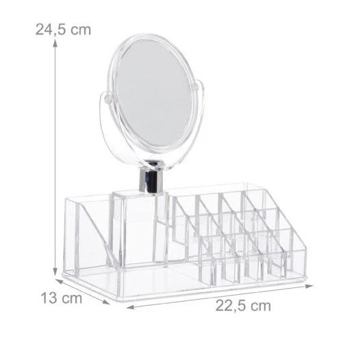 Kozmetikai rendszerező rengeteg rekesszel és kivehető, 360°-ban forgatható, 5x nagyítású sminktükörrel