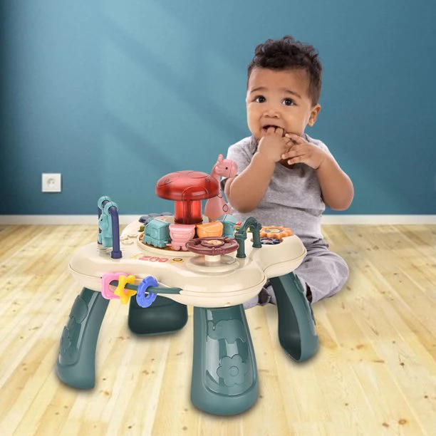 Zenélő, világító állatkertes játék babáknak - színes készségfejlesztő játék állatfigurákkal