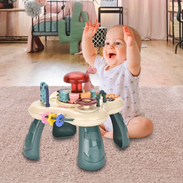 Zenélő, világító állatkertes játék babáknak - színes készségfejlesztő játék állatfigurákkal