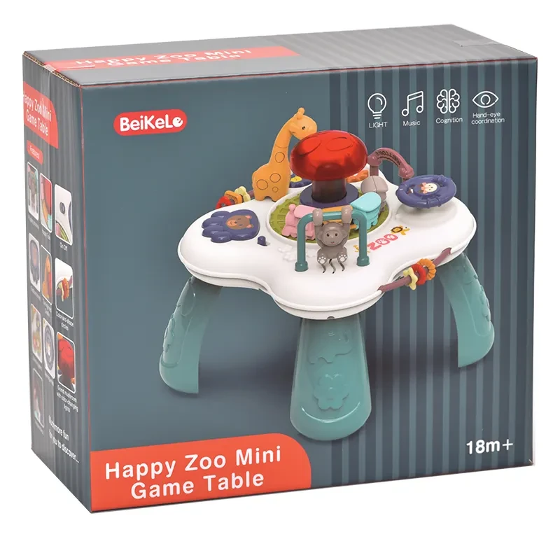 Zenélő, világító állatkertes játék babáknak - színes készségfejlesztő játék állatfigurákkal