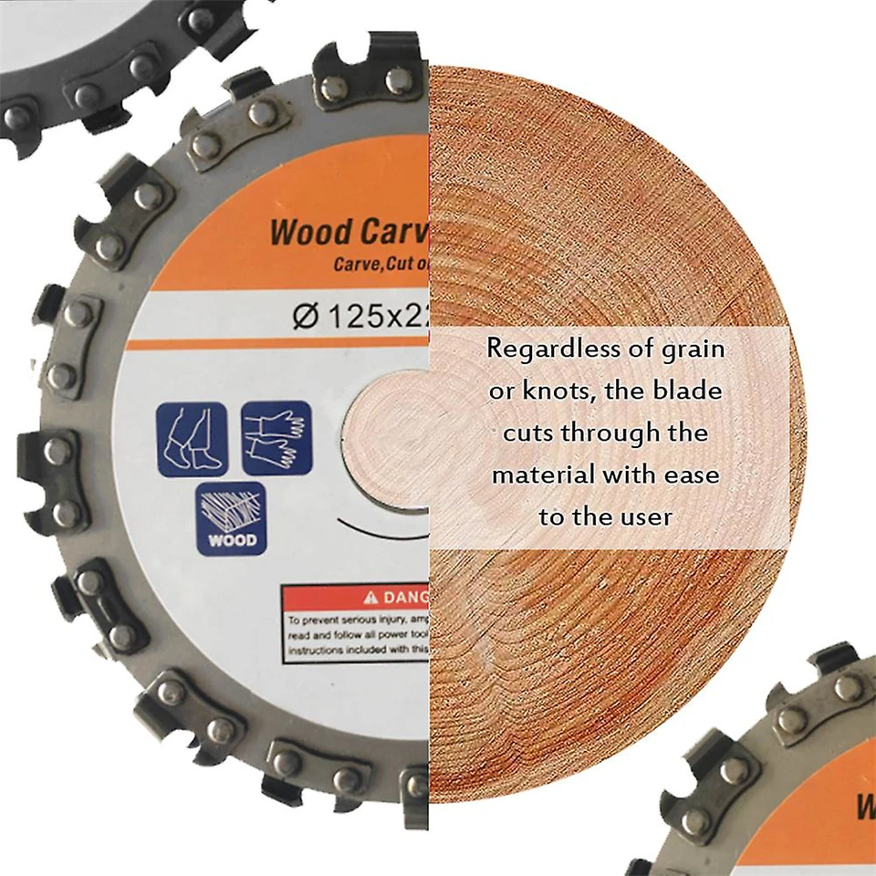 Láncfűrész vágókorong flexhez - vágótárcsa fa daraboláshoz és faragáshoz sarokcsiszolóra - 125 mm átmérő, 22 mm csatlakozó