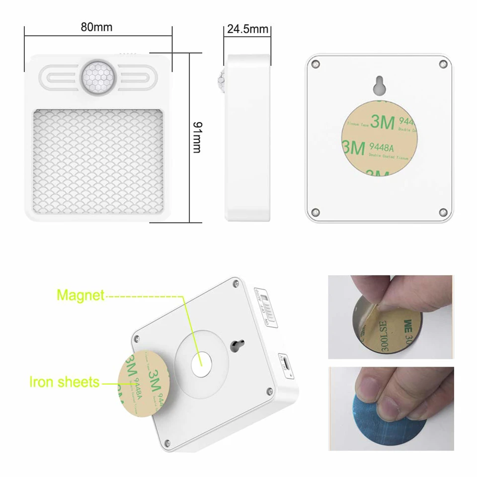 Mozgásérzékelős szögletes éjjeli lámpa - mágnessel rögzíthető éjszakai irányfény lépcsőkhöz, folyosókra