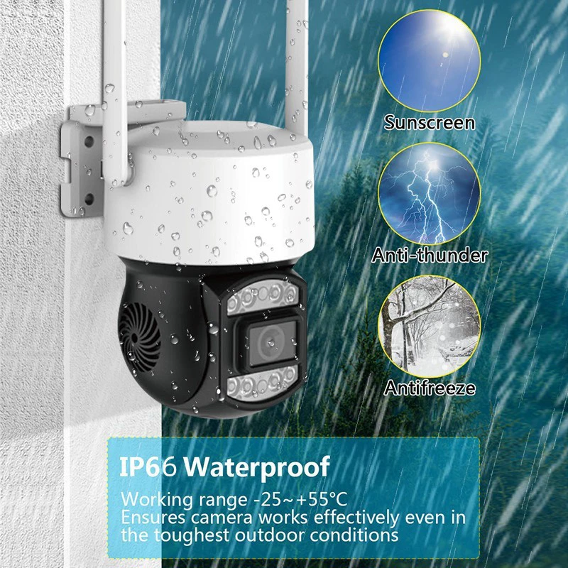 Telefonról vezérelhető PTZ02 WIFI-s biztonsági kamera - mozgásérzékelős, 360°-ban forgatható, időjárásálló - fekete