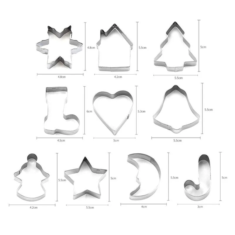 10 db-os karácsonyi sütemény kiszúró szett rozsdamentes acélból