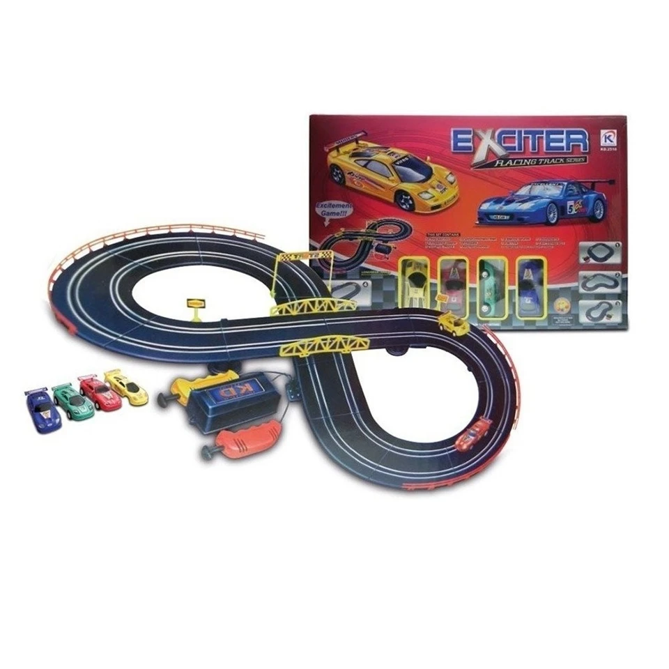 Exciter kreatívan építhető versenypálya szett 4 db különböző színű kilőhető kisautóval