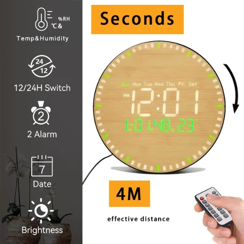 LED bambusz falióra távirányítóval (DS-5823L)