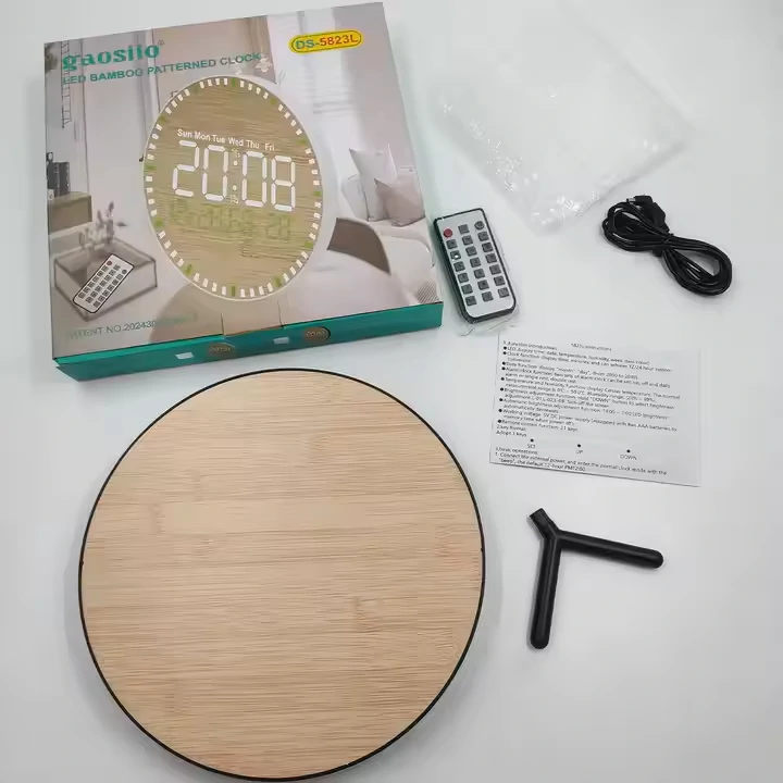 LED bambusz falióra távirányítóval (DS-5823L)