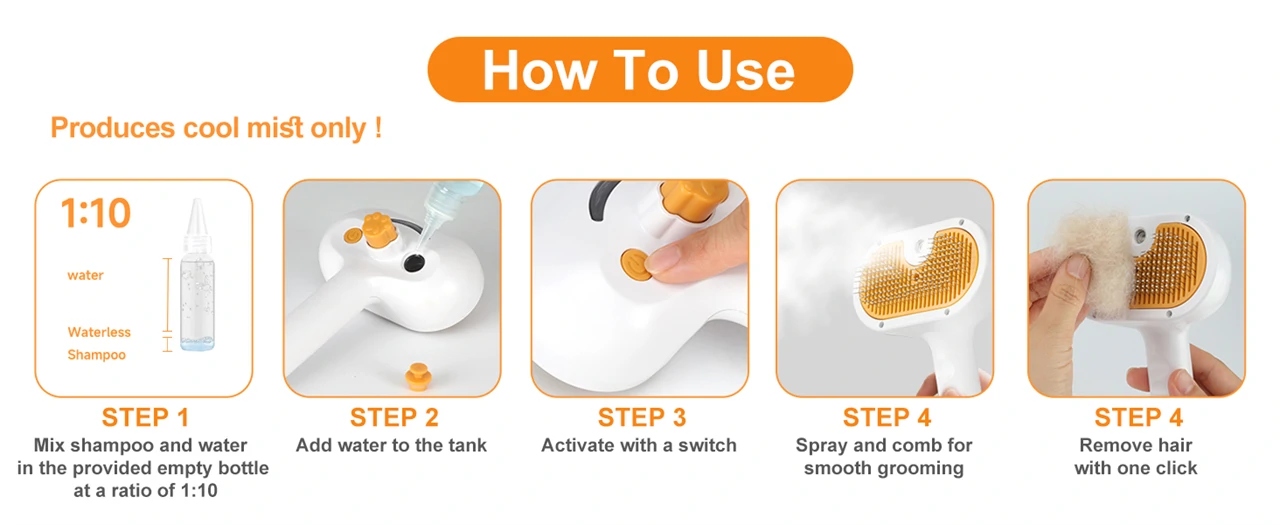 3 az 1-ben gőzölős kisállat fésű és masszírozó