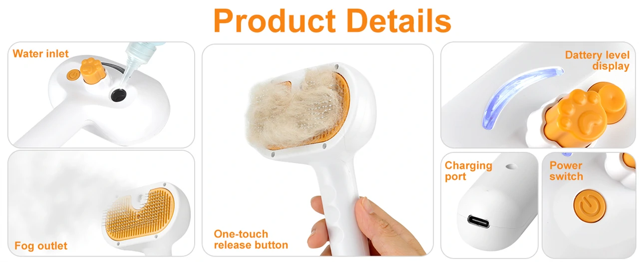 3 az 1-ben gőzölős kisállat fésű és masszírozó