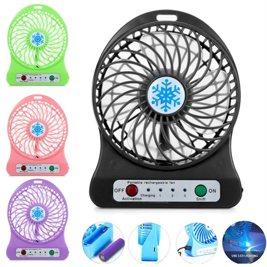 Mini hordozható akkus ventilátor LED fénnyel