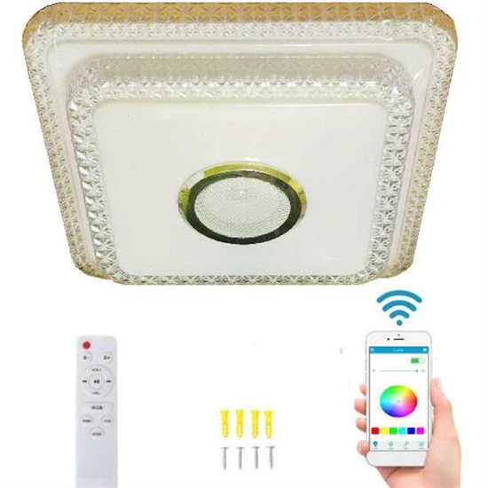 Mennyezeti lámpa csillogó dekor sávval, bluetooth hangszóróval, 3 színhőmérséklettel - 90W, 50cm