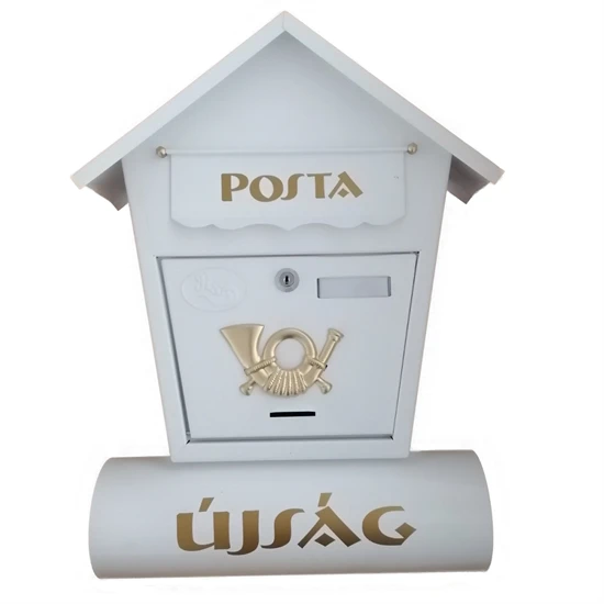 Utcai postaláda újságtartóval - fehér